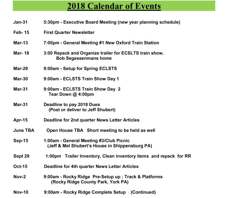 2017 Events Calendar